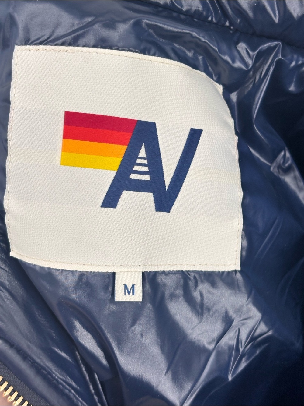 Aviator Nation Bolt Luxe puffer navy yellow glossy jacket /Coat Medium - Picture 7 of 9